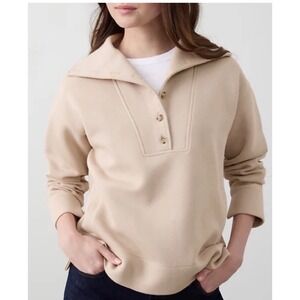 BANANA REPUBLIC Oversized Collar Button  Scuba Tan Sweatshirt | Size Small